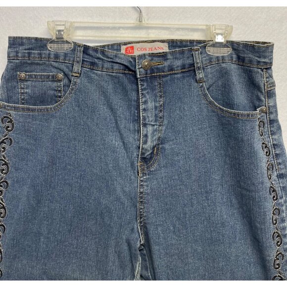 COS Jeans Women’s 12 Embellished Embroidered Boot Cut Stretch Denim Size 14 - Picture 2 of 15